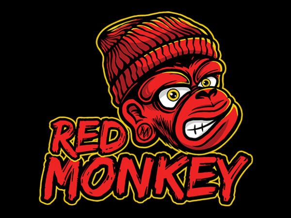 Red monkey illustration t shirt design for sale