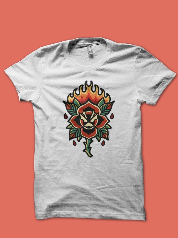 burning rose t-shirt design for commercial use