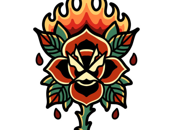 Burning rose t-shirt design for commercial use