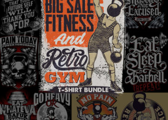 Big Sale Fitness and Retro Gym Bundle t shirt template