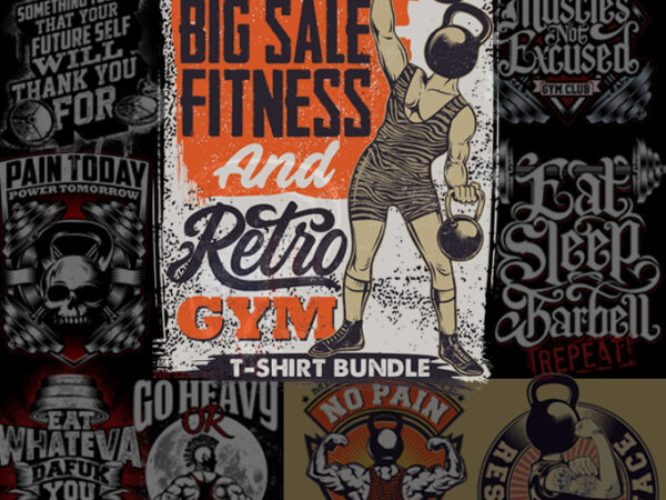 Big sale fitness and retro gym bundle t shirt template