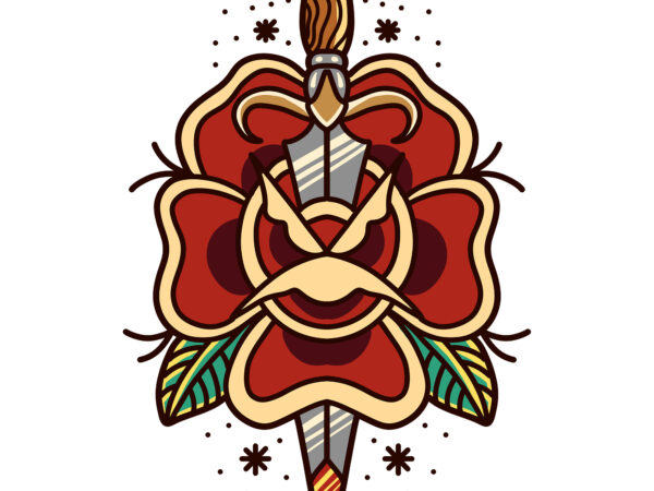 Dagger and rose t-shirt design png