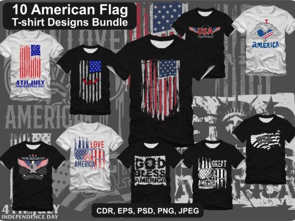 10 american flag t-shirt designs bundle