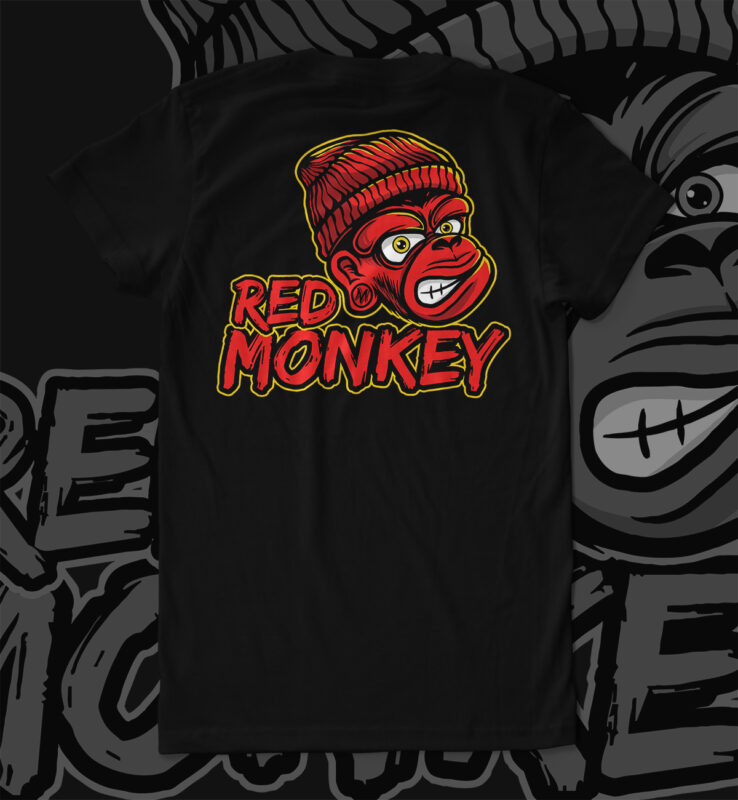 Red Monkey Illustration t shirt design for sale
