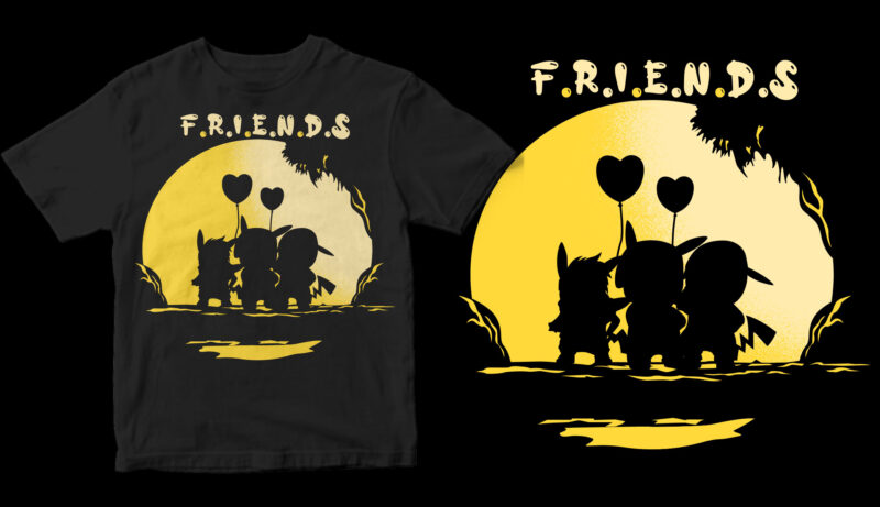 friends pokemon graphic t-shirt design
