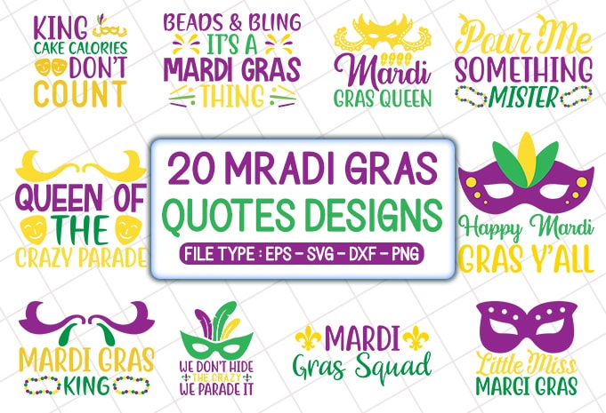 20 Mardi Gras  T shirt Designs Bundle, mardi gras svg designs bundle, mardi gras craft bundle, mardi gras cutfiles