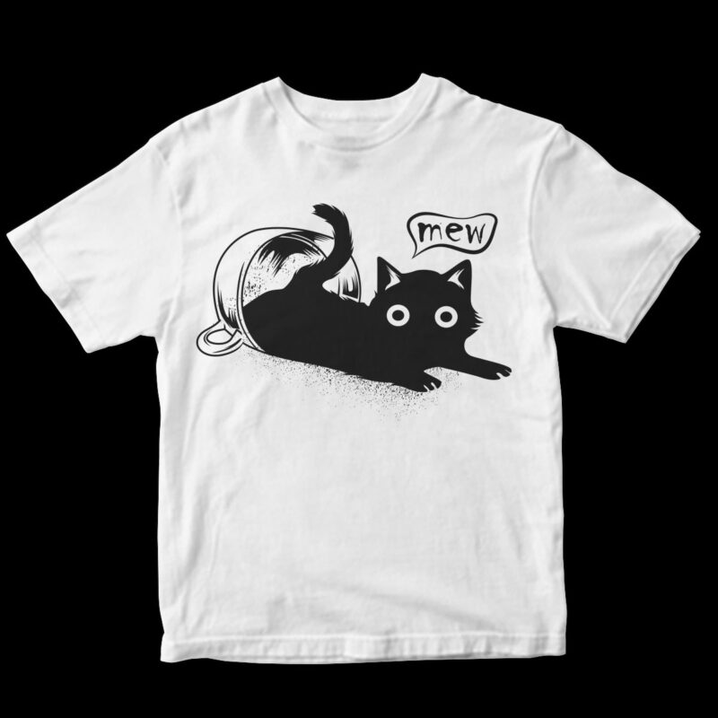 “mew” cute cat black commercial use t-shirt design