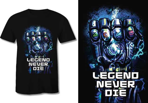 Gamer legend never die graphic png t shirt design to buy