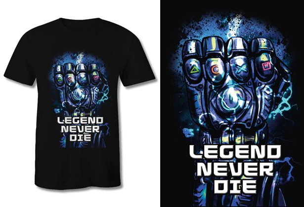Gamer Legend never die Graphic PNG t shirt design to buy