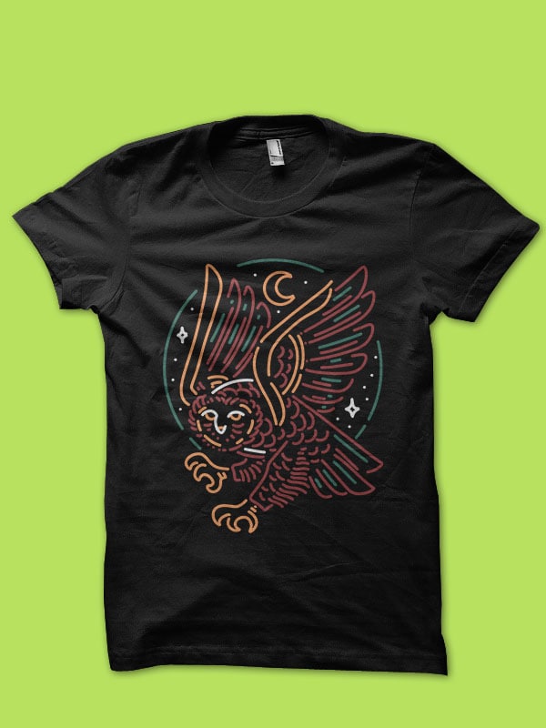 owl line art t-shirt design for commercial use