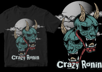 crazy ronin mask moon t shirt design template