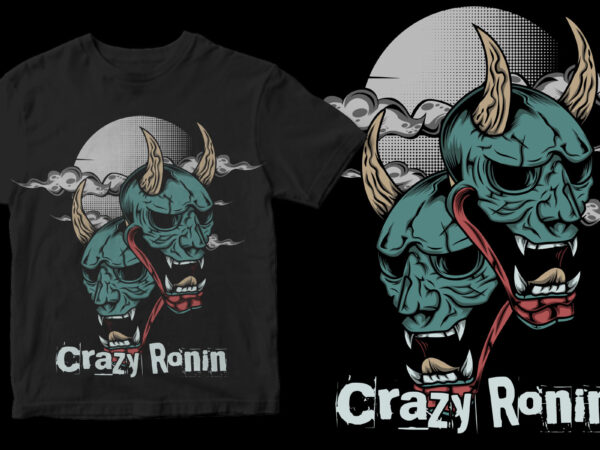Crazy ronin mask moon t shirt design template