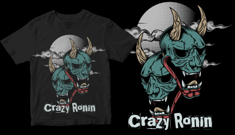 crazy ronin mask moon t shirt design template