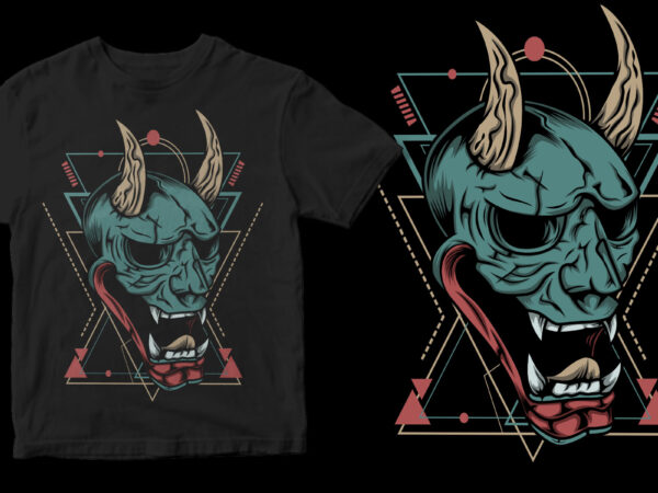 Angry ronin mask geometric ready made tshirt design
