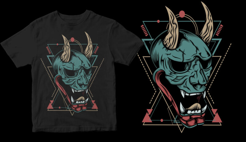 angry ronin mask geometric ready made tshirt design