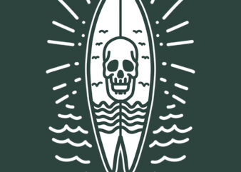 surfing board skull graphic t-shirt design