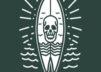 surfing board skull graphic t-shirt design