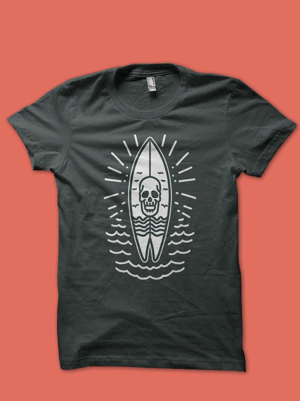 surfing board skull graphic t-shirt design