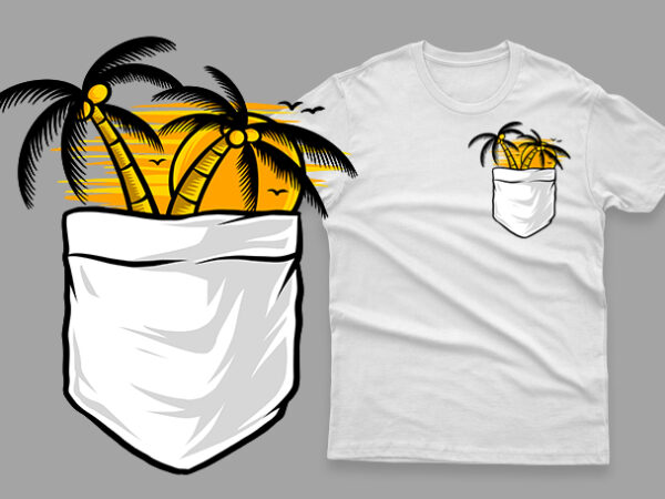 Pocket summer palm and sun t shirt illustration