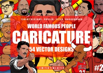 54 caricature tshirt designs bundle #2