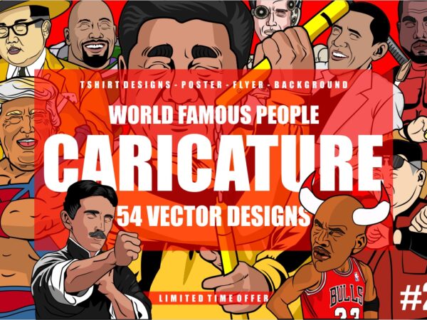 54 Caricature Tshirt Designs Bundle #2