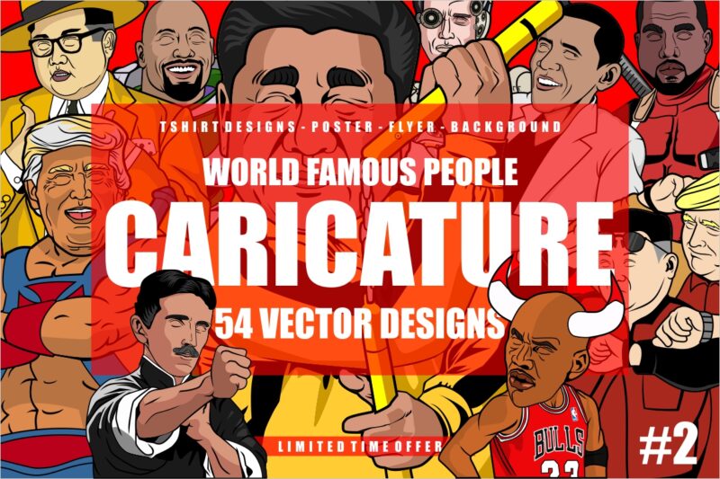 54 Caricature Tshirt Designs Bundle #2