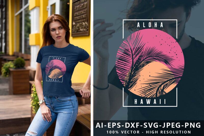 Aloha Hawaii Tropical Paradise Sunset T-Shirt Design