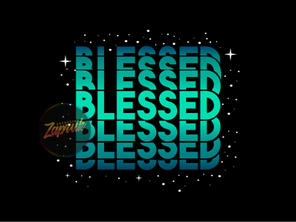 Blessed neon text with stars – christian tshirt design for sale