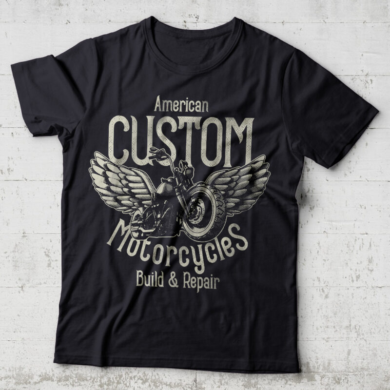 Custom Motorcycles. Editable t-shirt design.