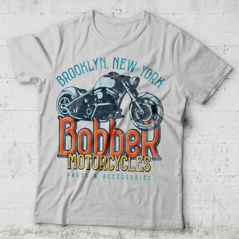 Bobber Motorcycles. Editable t-shirt design.