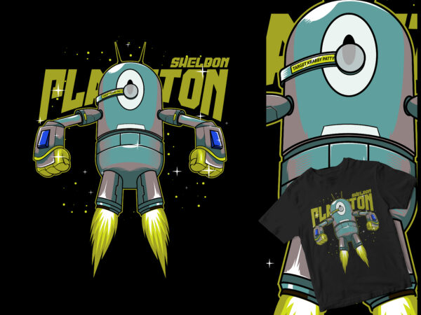Plankton robot, bikini bot war funny cartoon design