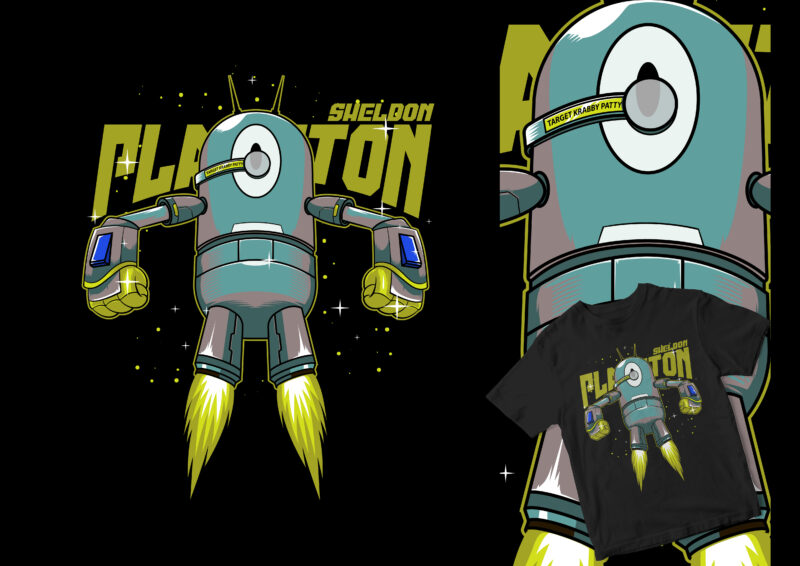 PLANKTON ROBOT, BIKINI BOT WAR FUNNY CARTOON DESIGN