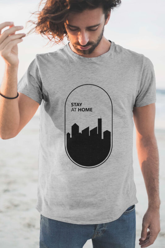 Stay at Home with City Silhouettes Vector T-Shirt Design