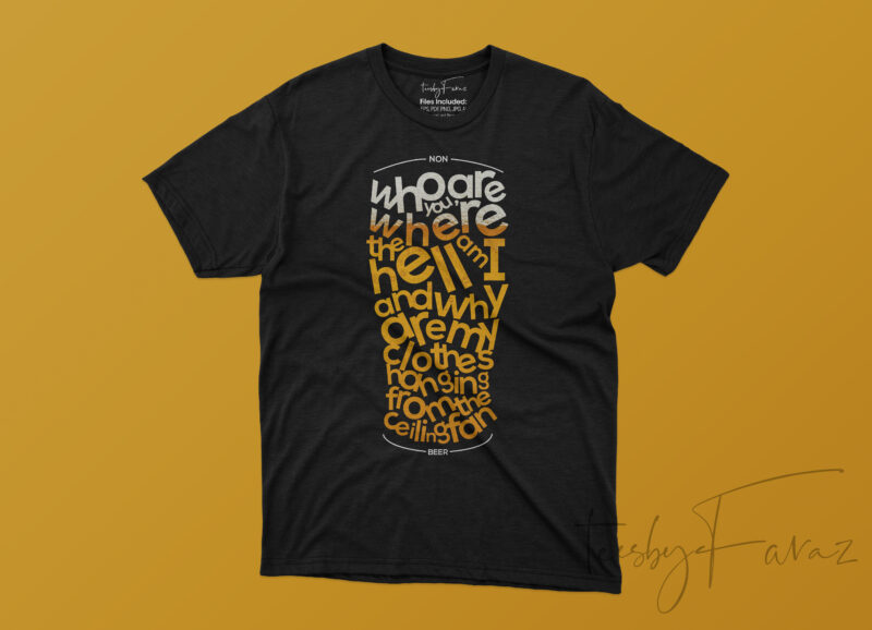 Words Scattered in Beer Glass Cool T shirt Design