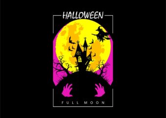Halloween Full Moon Silhouette T shirt Design Eps Svg Png