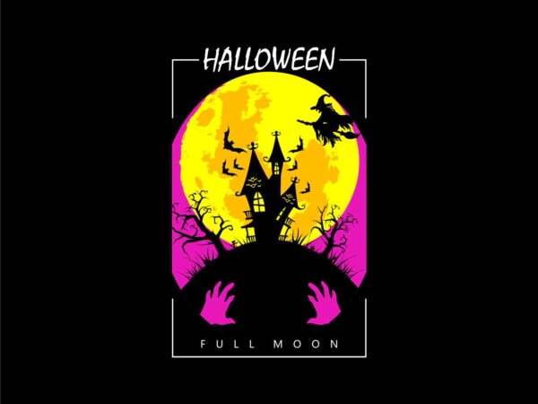Halloween full moon silhouette t shirt design eps svg png