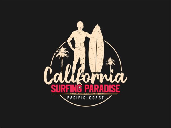 California surfing paradise t-shirt design