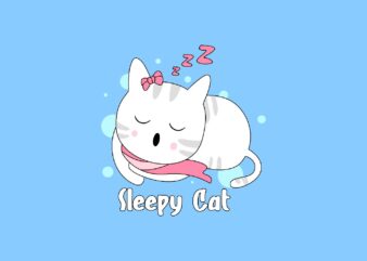 Sleepy Cat Cute Pet Animal Cartoon T-Shirt Design