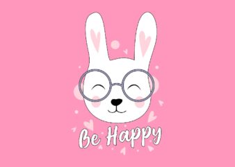 Be Happy Cute Cat Wearing Glasses Cartoon T-Shirt Design