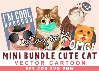 Cute and Funny Cat Animal Cartoon Bundle. T-shirt Design Vector Eps Cdr Svg Png