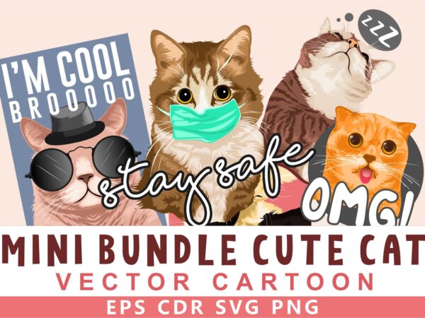 Cute and funny cat animal cartoon bundle. t-shirt design vector eps cdr svg png