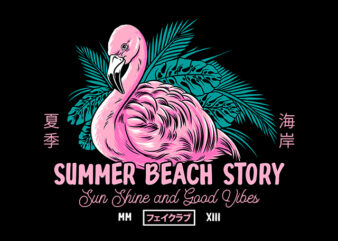 Flamingo summer beach story