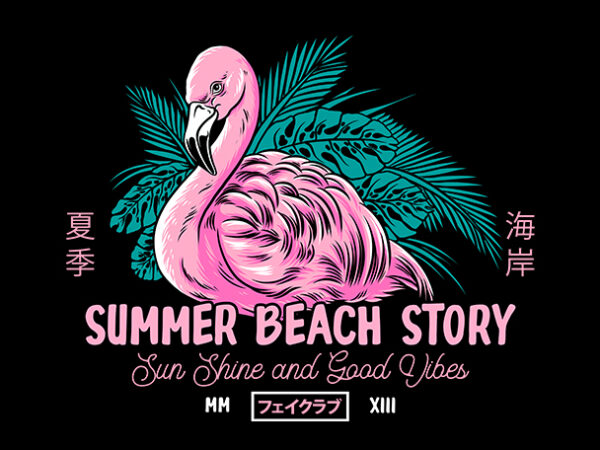 Flamingo summer beach story t shirt graphic design