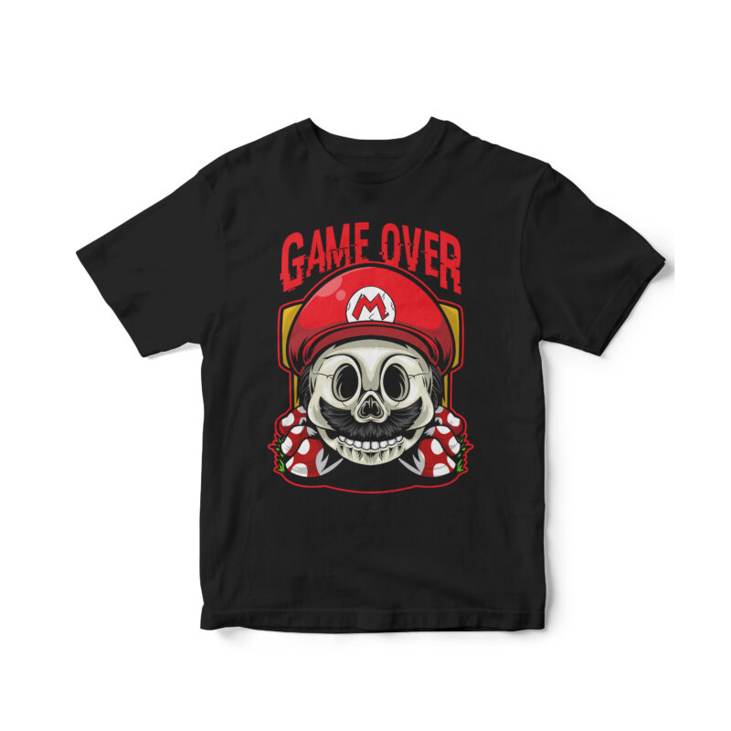 Game over. skull head super mario, cartoon