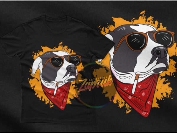 Cool dog wear bandana glasess vector – tshirt design for sale