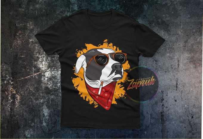 Cool dog wear bandana glasess vector – tshirt design for sale