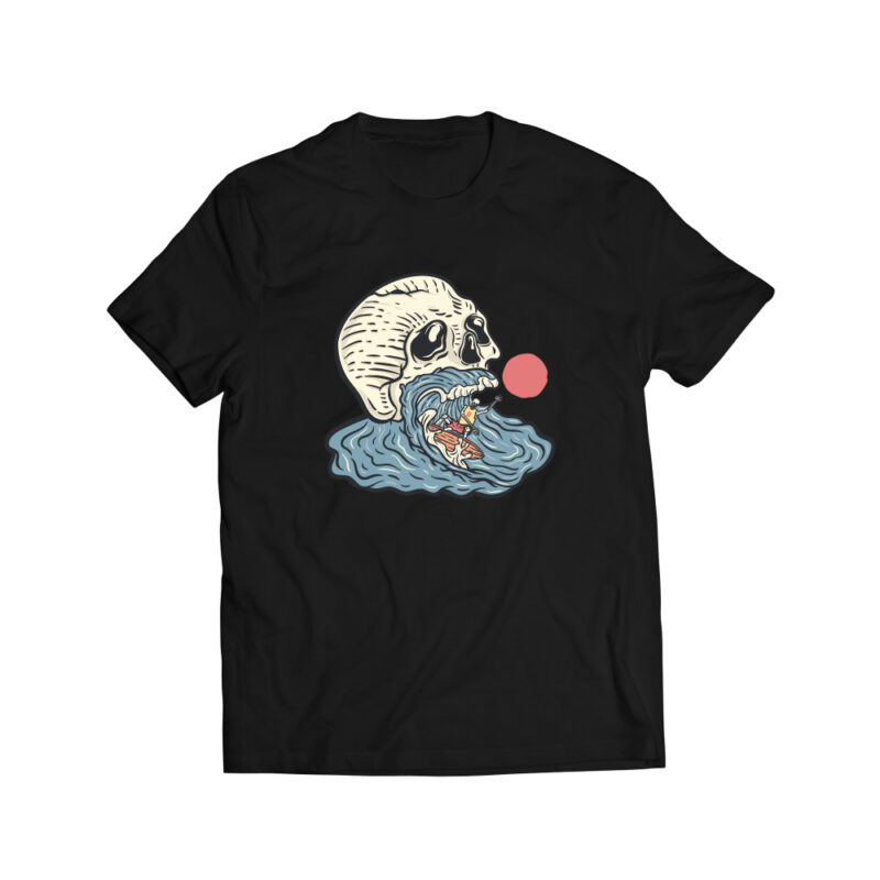 Skull in the wave t shirt design for sale