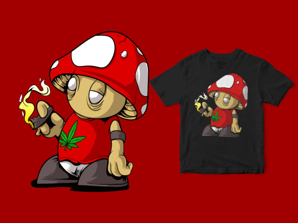 Fungus smoking a cigarette, funny design cartoon mushrooms super mario