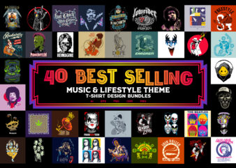 40 BEST SELLING “Music & Lifestyle” T-shirt Design Bundles