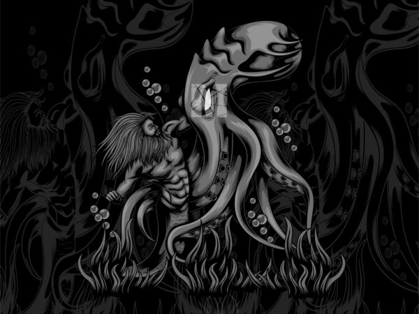 Octopus and neptune fight t shirt design online
